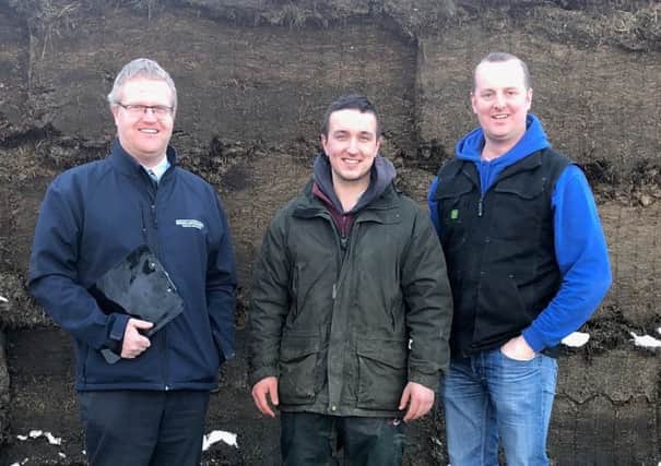 Silage making competition winner Matthew Gault pictured with judges Ronald Annett from John Thompson and Sons Limited and Roger McCracken from Ballywalter YFC