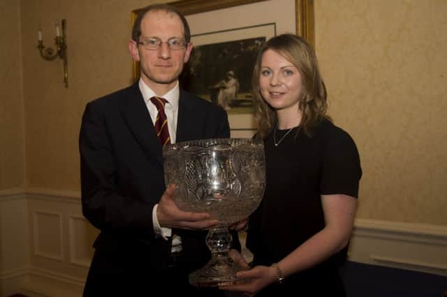 Shannon McNiece being awarded the Victor Truesdale Award by Edwin Truesdale