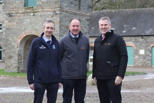 Keynote speakers at the forthcoming NI Jersey Breeders' Day at Clandeboye include, from left: Gary Watson, Producer Services Manager, Dale Farm; Ashley Fleming, Area Manager, Cogent UK; and Dr Keith Agnew, Managing Director, Dale Farm Agri Division. Missing from the picture is Lizzie Bonsall, Identification Quality Manager, Holstein UK.