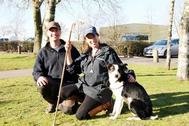 Emma Gray with her 14,000gns world record price sheep dog bitch Brenna, joined by husband Ewan Irvine
