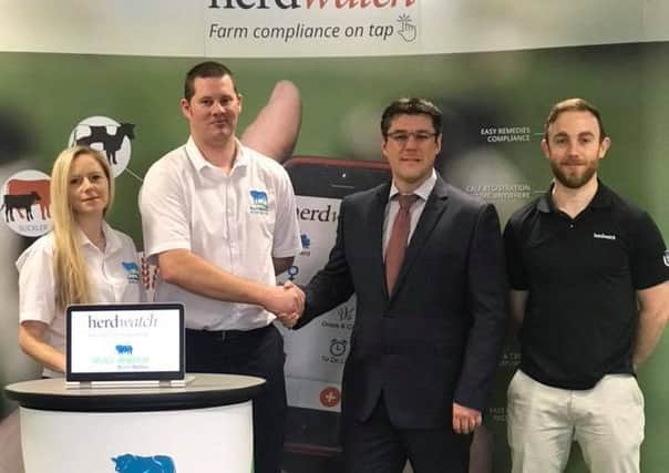 Teresa and Brian Kelly, founders of Bullmatch, with Fabien Peyaud and James Greevy from Herdwatch