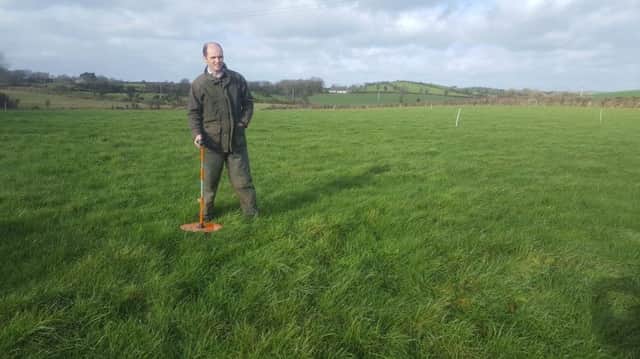 Dan Gilchrist from County Down, a member of a CAFRE suckler cow Business Development Group is planning for turnout. He is seen here assessing the grass cover on one of his swards using a plate meter.