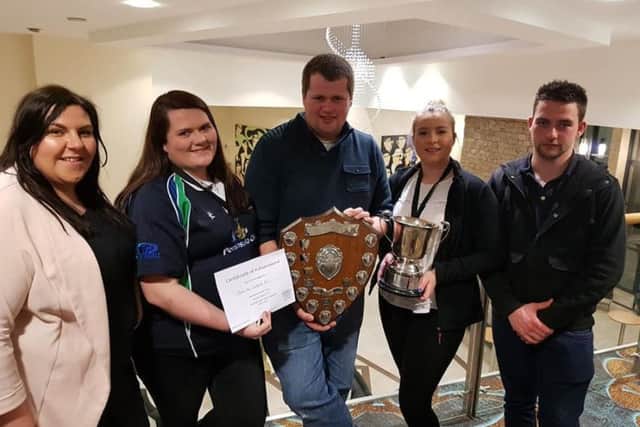 County Down Club of the Year, Donaghadee YFC. Left to right, Jane Kilpatrick, Alison Rea, Phil Donaldson, Hayley Rae Hopkins and Alan Russell