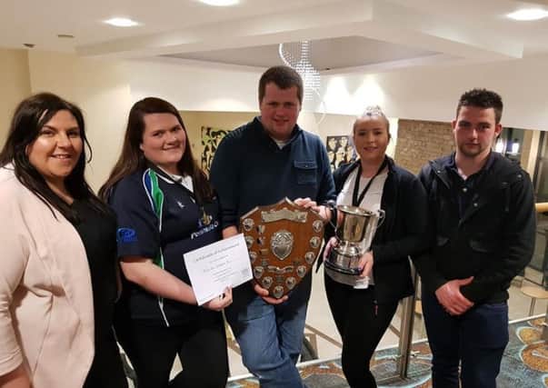 County Down Club of the Year, Donaghadee YFC. Left to right, Jane Kilpatrick, Alison Rea, Phil Donaldson, Hayley Rae Hopkins and Alan Russell