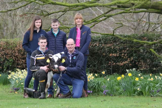 The Mitchell family, George, Valerie, Nicola, Alexander and Steven, from the 200-cow Edenordinary Herd, Banbridge, are gearing up to host Holstein NI's 4th annual charity open day on Saturday 4th May from 11am. Picture: Julie Hazelton