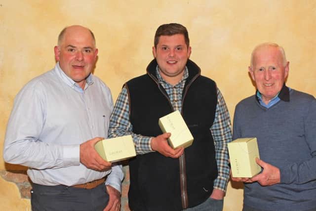 Prize winners at the 2018 provincial shows received awards at Holstein NI's AGM. From left: Iain and Matthew McLean, Priestland Herd, Bushmills; and Robert Wallace, representing the Abercorn Herd, Antrim. Picture: Julie Hazelton