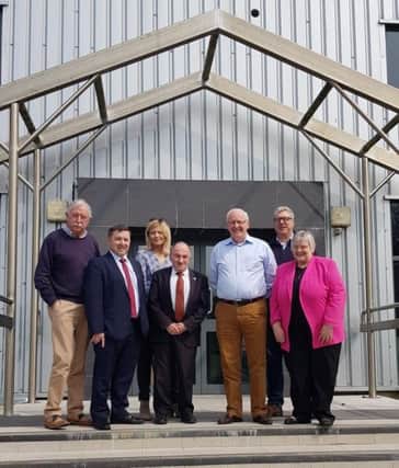 Alex Baird with UUP leader Robin Swann, Diana Armstrong, Victor Warrington, Charles Crawford owner and Managing Director of Ready Egg products, John McClaughry and Rosemary Barton