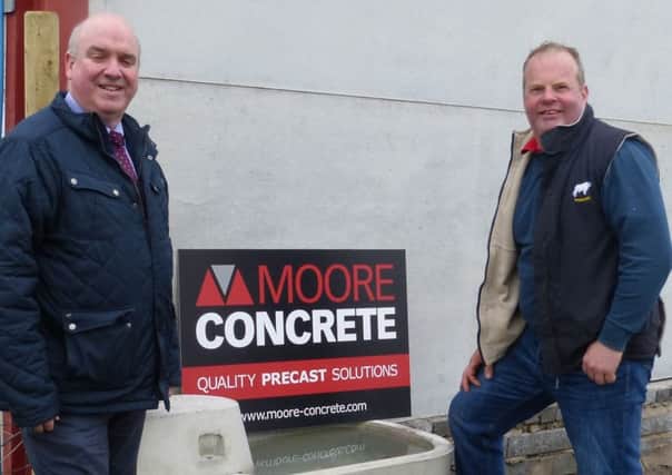 Richard Whiteside of Moore Concrete, sponsor of the show and sale on May 6 in Dungannon, with David Connolly, NICC chairman