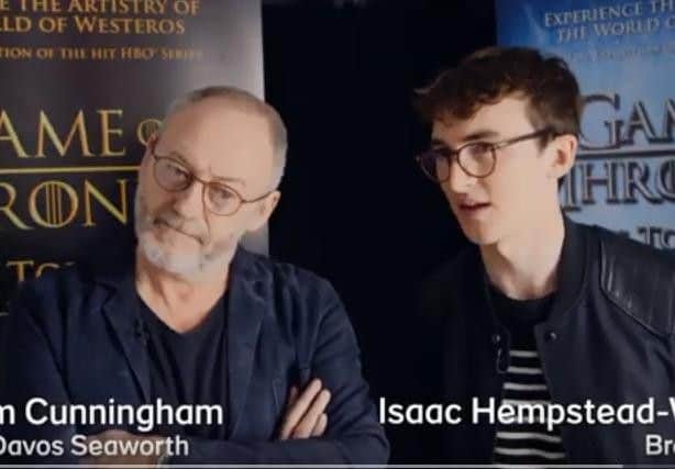 Liam Cunningham (Ser Davos Seaworth) and Isaac Hempstead-Wright (Bran Stark)