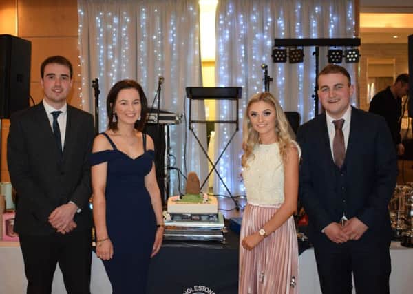 Left to right: Steve Hamilton, Laura Patterson, Zara Stirling and James Robson, outgoing top four officers of the Holestone YFC at 75th anniversary dinner
