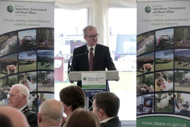 Addressing guests that the annual DAERA brekfast event at the Balmoral Show, Permanent Secretary Dr Denis McMahon said that the challenges facing the agriculture, trade and environment sectors over the next year can only be met through genuine engagement and collaboration. Photo Brian Thompson