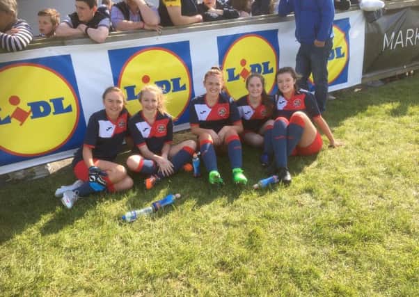 Collone YFC girls football team: Julie Hamilton, Ellie Hawthorne, Amber Lucas, Sophie Hawthorne and Karen Walker