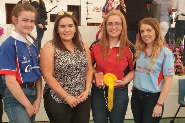 Alex Phillips, Elaine Crozier, Rachel Belshaw from Newtownhamilton and Zoe MaGuire from Bleary at the YFCU floral art finals