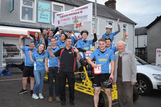 Members of Holestone YFC reveal the excitement of the 75th anniversary charity cycle with members from sponsors Spar, Parkgate