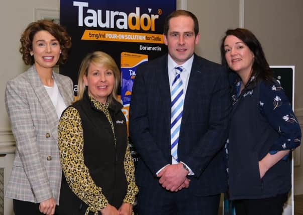 Maura Langan, Veterinary Advisor, Norbrook with Jacqueline Hamilton, Noel Gill and Clare Shiel from the Norbrook Northern Ireland Team at the Norbrook Strategic Use of Wormers Conference. Photograph: Columba O'Hare/ Newry.ie