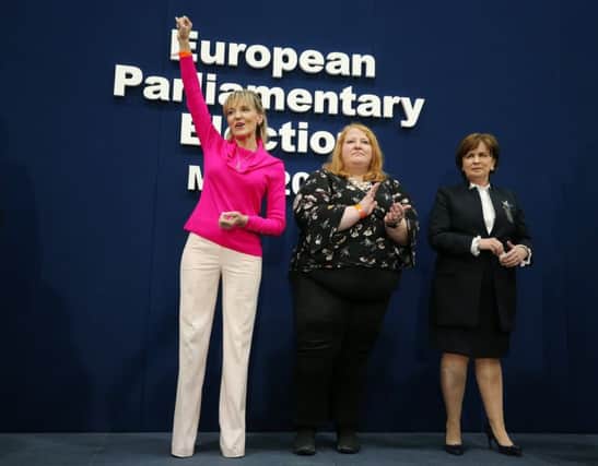 Press Eye - Belfast - Northern Ireland - 27th May 2019

Counting finishes at Meadowbank Leisure Centre in Magherafelt for Northern Ireland's European Parliament Election vote. 

 Three MEPs are returned for Northern Ireland including (L-R) Sinn Fein's Martina Anderson, Alliance Party's Naomi Long and The DUP's Diane Dodds. 

Picture by Jonathan Porter/PressEye