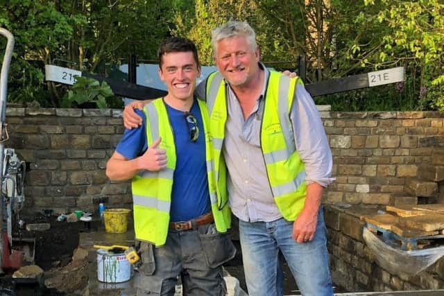 Reece McKay, CAFRE (left) and Mark Gregory of Mark Gregory Landform Consultants during construction of the Gold medal winning Welcome to Yorkshire Garden
