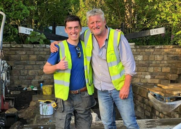 Reece McKay, CAFRE (left) and Mark Gregory of Mark Gregory Landform Consultants during construction of the Gold medal winning Welcome to Yorkshire Garden