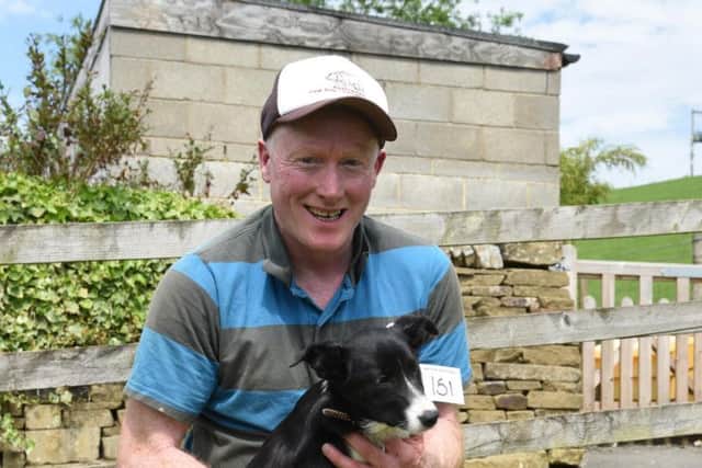 Pat Byrne with one of his Skipton pups that achieved 1,600gns joint top price in Skiptons unbroken pen