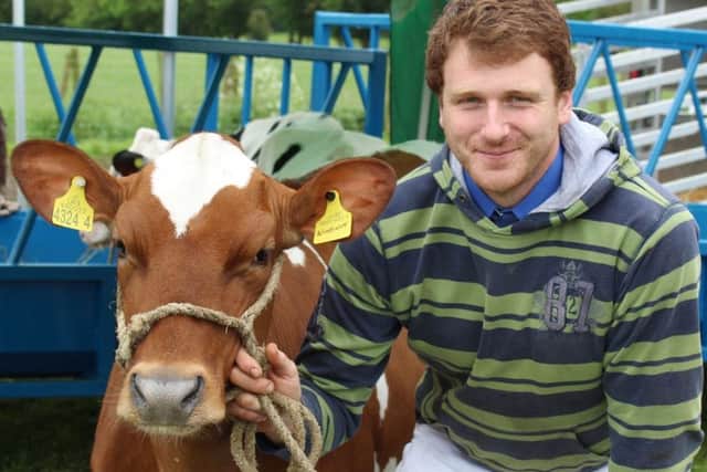 Jonny Lyons, from Coleraine with his Ayrshire heifer Craigtown Irene 190 at Ballymena Show 2019