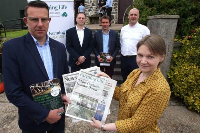 Tony Demaine and Martin Walsh from Cranswick Country foods pictured with Ruth Rodgers, editor Farming Life, Alistair Bushe, New Letter editor and, Gareth Mellon, Farming Life advertising rep