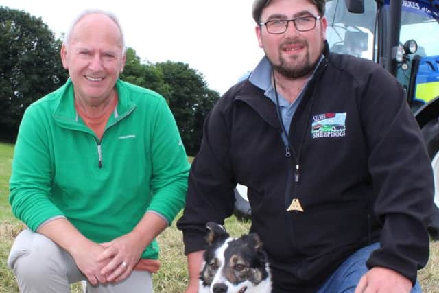 Tim and Jordan McGrath, from Portpatrick in Scotland, with their 4 
year-old Border Collie bitch - Pip - who took part in the sheep dog 
demonstrations at this year's Newry Show