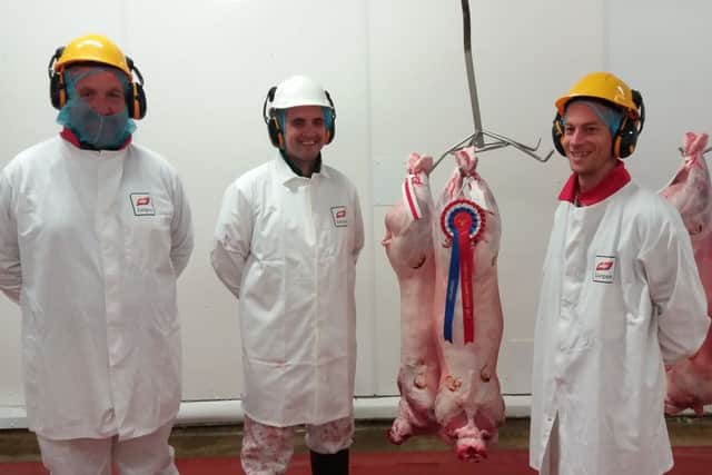 Champion pair of lambs with (from left) Sean Doyle, Michael Woods and Jonathan Fletcher