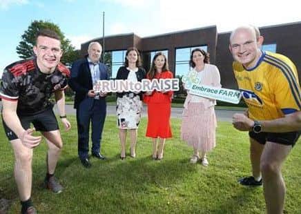 (From left to right): Niall Brennan, Alltech; Brian Rohan, Embrace FARM; Maria Walsh, Alltech; Mrs. Deirdre Lyons, Alltech; Norma Rohan, Embrace FARM and Cathal McCormack, Alltech pictured at the launch of the Run2Raise obstacle challenge initiative in aid of Embrace FARM. Alltech Ireland are inviting Irelands agricultural community to get involved and help to raise ¬15,000 for Embrace FARM.