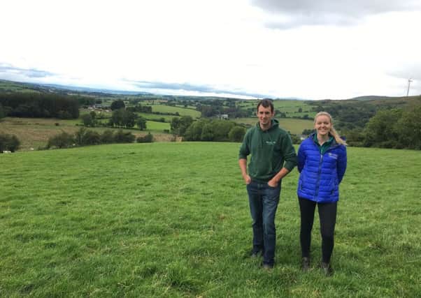 CAFRE Beef and Sheep adviser Hannah McNelis discussing autumn reseeding plans with Business Development Group (BDG) member David Alexander
