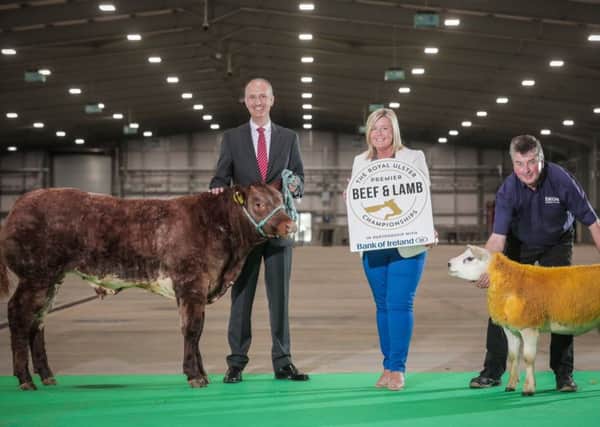 Ian Sheppard, NI Managing Director, Bank of Ireland joins RUAS Operations Director Rhonda Geary and Operations Manager David Browne to announce Bank of Ireland as headline sponsor of The Royal Ulster Premier Beef & Lamb Championships.