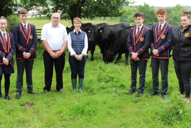Pictured from left are Enniskillen Royal Grammar pupils Anna and Aaron Flanagan; Liam McCarthy Head of Supply Chain Development for ABP in Northern Ireland; Heather Kettyle, Home Economics teacher; fellow pupils James Ritchie and Thomas Kerr along with Deirdre McGowan, Northern Irish Angus Producer Group.
