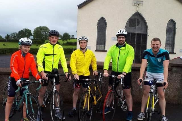Kells and Connor YFC members on their last couple of miles home, stopped outside Fernisky Orange Hall where their meetings are held. Left to right - Sarah Davidson, James Fullerton, Andrew White, Houston Bonnar and Peter McWhirter