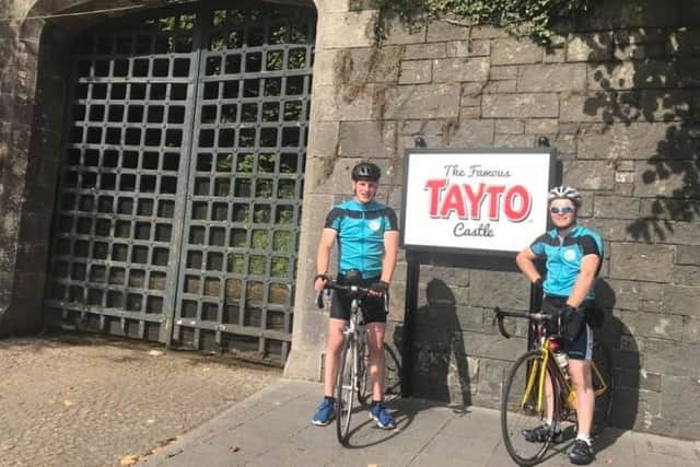 James Fullerton and Andrew White passing by Tayto Park on their second day of 600 miles