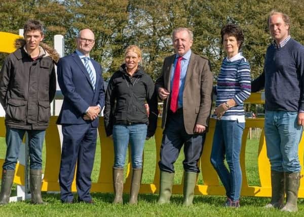 Pictured at the announcement of a new all-weather competition planned for Ballindenisk in Co Cork (left to right): Cathal Daniels (European eventing individual bronze medallist), Paul Sutton (senior executive officer economic bevelopment Cork County Council), Ros Canter (World eventing individual and team gold medallist), Minister Michael Creed TD, Valerie Murphy (chief executive of Avondhu Blackwater Partnership) and Peter Fell (event director, Ballindenisk)
