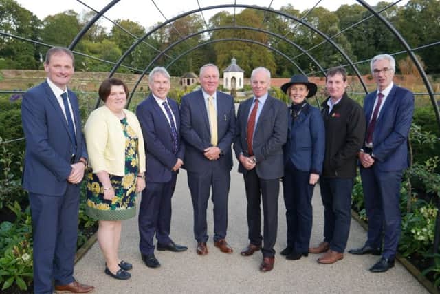 Left to right, David Brown (UFU deputy president), Denise Kelso (chair RUAS horticulture committee), Paul Mooney (CAFRE head of horticulture), Hamilton Loney (vice chair Horticulture Forum NI), Roy Lyttle (vice chair UFU vegetable committee), Claire Woods (garden manager Hillsborough Castle at Historic Royal Palaces), Wesley Aston (UFU CEO) and Norman Fulton (DAERA deputy secretary food and farming)