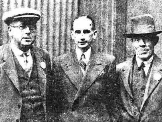Mr J Davidson, left, and Mr W Patton, judges at a Messrs Allams show in September 1939. They are pictured with Mr N Orage, manager of the mart