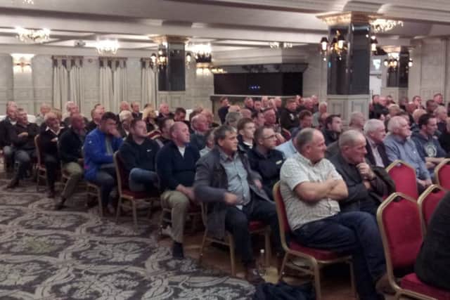 A section of the large attendance at the Northern Ireland Farm Groups Beef Crisis Meeting in Cookstown last night