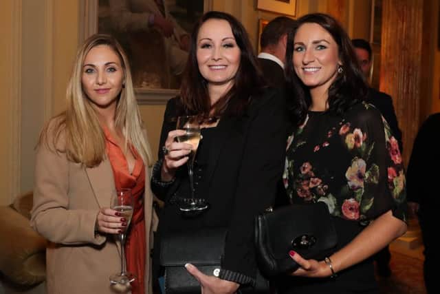 Press Eye - Belfast - Northern Ireland - 4th October 2019 - 
Down Royal Racecourse has confirmed it is increasing its investment in the upcoming November Festival to bring the richest National Hunt race to Northern Ireland.

Sylvia Richarte, Andrea Scott and Susan McCartney   pictured at the Ladbrokes Festival of Racing launch event hosted in the prestigious surroundings of Hillsborough Castle and attended by horse racing industry stalwarts, sponsors, supporters of Down Royal and media.

Photo by Kelvin Boyes / Press Eye.