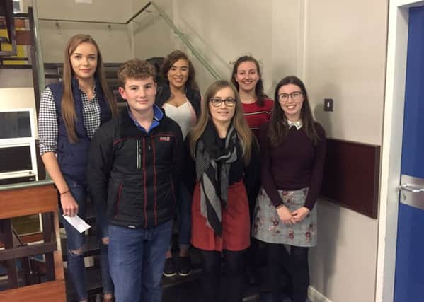 On Thursday, October 10 Moneymore YFC had six members travel to St Connor's College, Kilrea for the Co Londonderry public speaking heats. Kirsty Lee gained first place in the 18 to 21 age category for impromptu. Meanwhile, Sian Hogg gained second place in the prepared section in the 18 to 21 age category. Pictured left to right, Sian Hogg, Harry Walker, Kirsty Lee, Joyce Allen, Claire Forsythe and Ellen Bates
