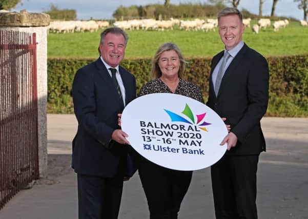 Pictured at an event to announce Ulster Bank's continued sponsorship of The Balmoral Show is (l-r) CEO of RUAS, Alan Crowe; RUAS Operations Director, Rhonda Geary and Ulster Bank's Head of NI, Mark Crimmins
