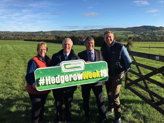 Pictured with Andrew Doyle, Minister of State for Food, Forestry and Horticulture today at Teagasc Kildalton College launching Teagasc National Hedgerow Week 2019 were Catherine Keena, Teagasc Countryside Management Specialist; Professor Gerry Boyle, Teagasc Director and Francis Quigley, Teagasc Farm Machinery Specialist