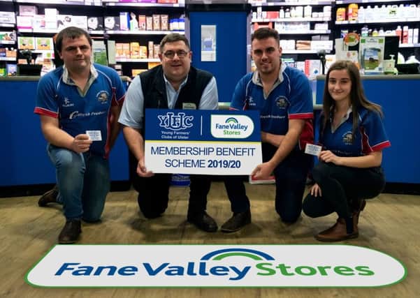 Left to right: Mark Walker - Collone YFC, Donald Mackey - Markethill Mart Store Manager, Nathan Meredith - Collone YFC & Clarise Crozier - Collone YFC.