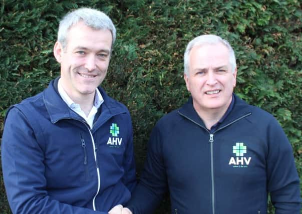 AHV managing director Adam Robinson (left) welcomes Seamus Barr to the company's sales team