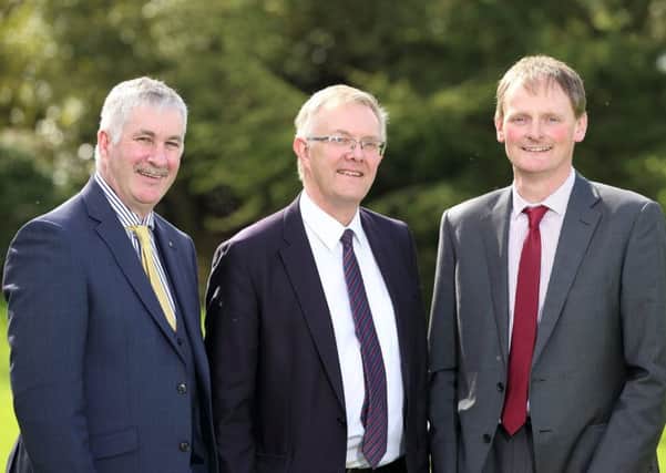 UFU president Ivor Ferguson with Deputy Presidents Victor Chestnutt and David Brown. Picture: Cliff Donaldson