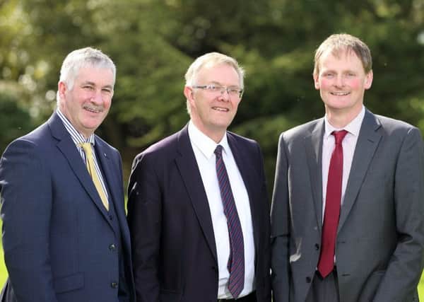 UFU president Ivor Ferguson with deputy presidents Victor Chestnutt and David Brown. Picture: Cliff Donaldson