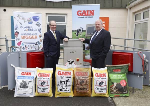 Glanbia Group Chairman Martin Keane (right) and Glanbia Ireland Chief Agribusiness Growth Officer Sean Molloy pictured at the launch of a new package of finance available through Glanbia Ireland's innovative FundEquip scheme, combined with strong management advice, to help purchase and utilise a wide range of calf rearing equipment.
