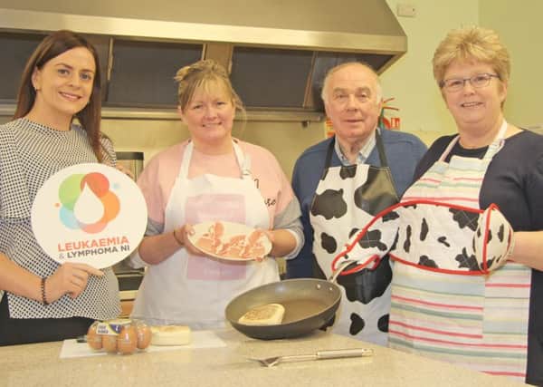 Killead Friends of Leukaemia and Lymphoma NI members Lesley McComb, Mervyn Rea MBE and Sandra Martin, are hosting a fund raising breakfast on Saturday 8th February in Killead Presbyterian Church Hall from 8am to 10am. Included is the charityâ¬"s co-ordinator Joanne Badger.  Picture: Julie Wallace