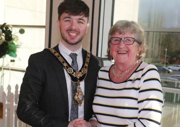 Jean Caulfield MBE, the long-serving Chairperson of Castlerock Wednesday Club pictured with the Mayor of Causeway Coast and Glens Borough Council Councillor Sean Bateson at a reception for club members held in Cloonavin.