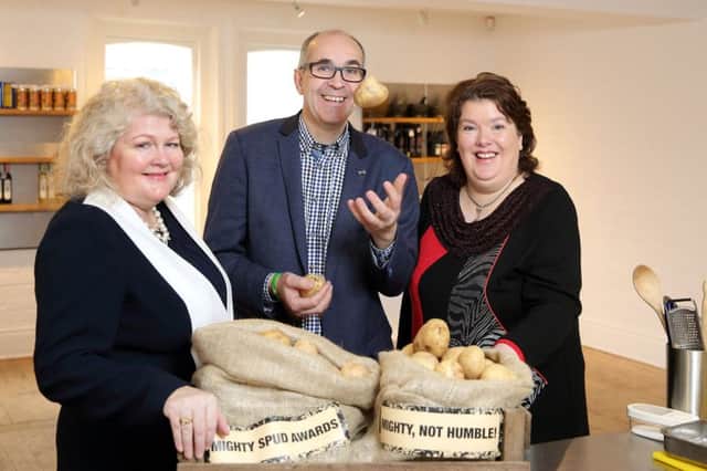Pictured: Chef Paula McIntyre is leading the search for the best potato dishes in Northern Ireland eateries, alongside Michele Shirlow, Food NI and Angus Wilson, founder of leading potato brand - Wilson Potatoes. The awards are part of an ongoing campaign to support the NI potato industry, while also recognising excellence in the hospitality sector.  There will be four nomination categories - Mightiest Chip, Mightiest Mash, Mightiest Potato Innovation and Mightiest Healthy Potato Dish. 

Nominations are now open and entries can be made via www.mightyspud.com/awards 
Food outlets including restaurants, pubs and takeaways and their customers have four weeks to vote. Entries will close at 12 noon on Monday 15 February. Following the nomination process, entries will be shortlisted for tasting and four winners will be announced. Join the conversation on Twitter @MightyNotHumble 

(Photos: Cliff Donaldson)

-ENDS-

For further information please contact Annette Small at Morrow Communications on 028 9039 3837 or ema