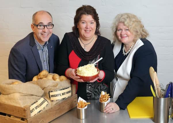 Pictured: Chef Paula McIntyre is leading the search for the best potato dishes in Northern Ireland eateries, alongside Michele Shirlow, Food NI and Angus Wilson, founder of leading potato brand - Wilson Potatoes. The awards are part of an ongoing campaign to support the NI potato industry, while also recognising excellence in the hospitality sector.  There will be four nomination categories - Mightiest Chip, Mightiest Mash, Mightiest Potato Innovation and Mightiest Healthy Potato Dish. 

Nominations are now open and entries can be made via www.mightyspud.com/awards 
Food outlets including restaurants, pubs and takeaways and their customers have four weeks to vote. Entries will close at 12 noon on Monday 15 February. Following the nomination process, entries will be shortlisted for tasting and four winners will be announced. Join the conversation on Twitter @MightyNotHumble 

(Pictures: Cliff Donaldson)

-ENDS-

For further information please contact Annette Small at Morrow Communications on 028 9039 3837 or e